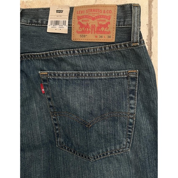 Levis 559 Mens Jeans 36x36 Blue Relaxed Straight Medium Wash Zip Five Pocket NEW - Picture 9 of 9